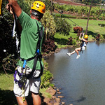 Zipping over the tropical plantation waterway